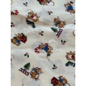 Vintage Christmas Mouse Print Fabric Craft Sew Project Gift Candy Cane 3 yard +